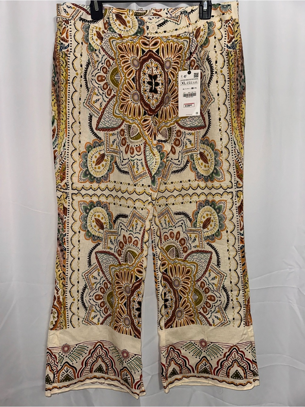 Zara Cream Multicolor Paisley Print Pants